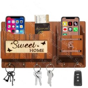 Wooden Wall Mounted Keychains and Mobile Phone Holder For Wall Decor