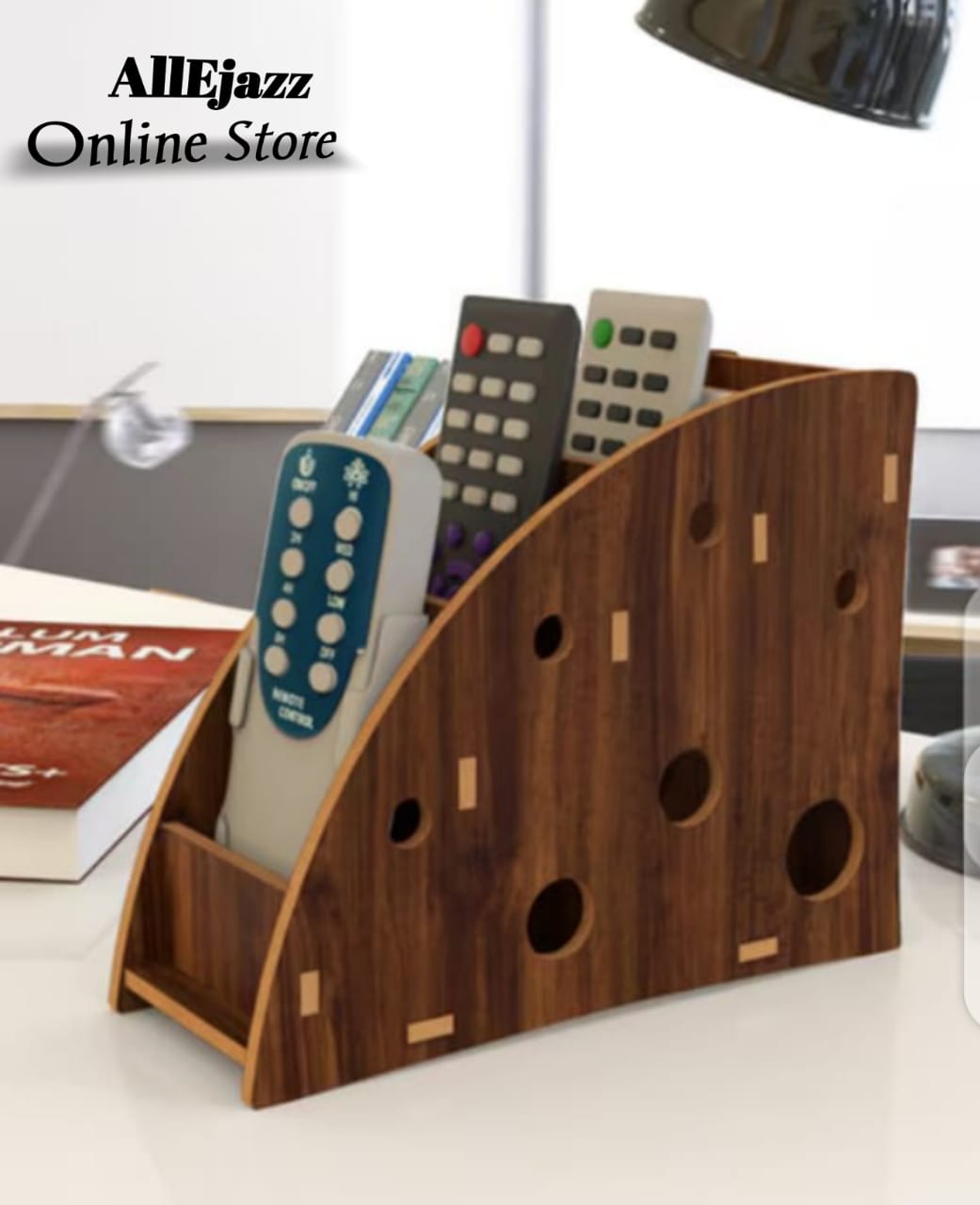Wooden Remote Holder and Desk Organizer fulfil our space
