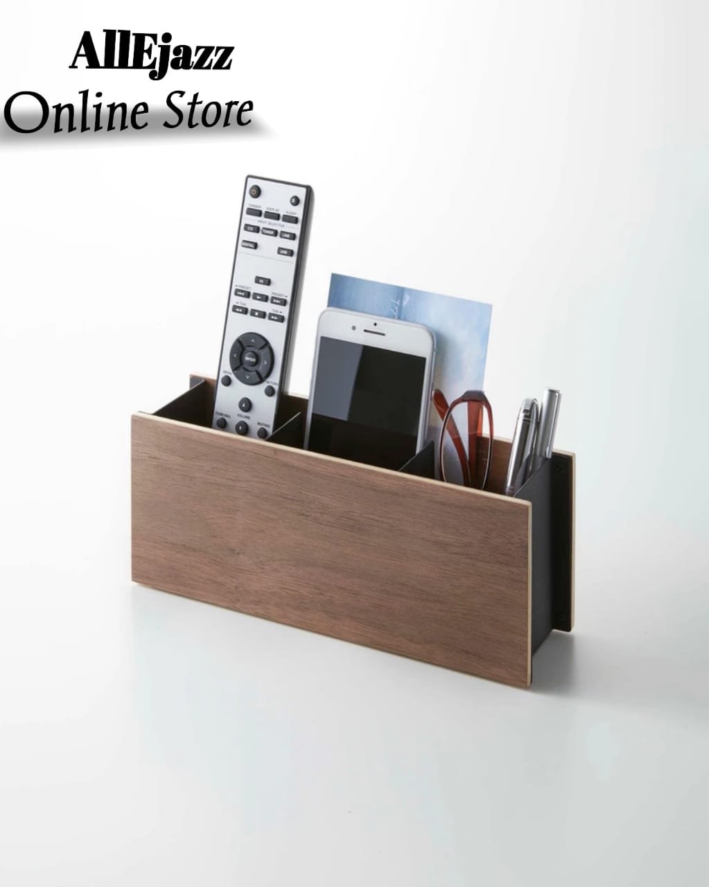Stand with Visiting Card and Mobile Holder Wooden Desk Organizer | Pen and Pencil Stand for Office Table with Business Card Holder Box and Mobile Stand - Image 2