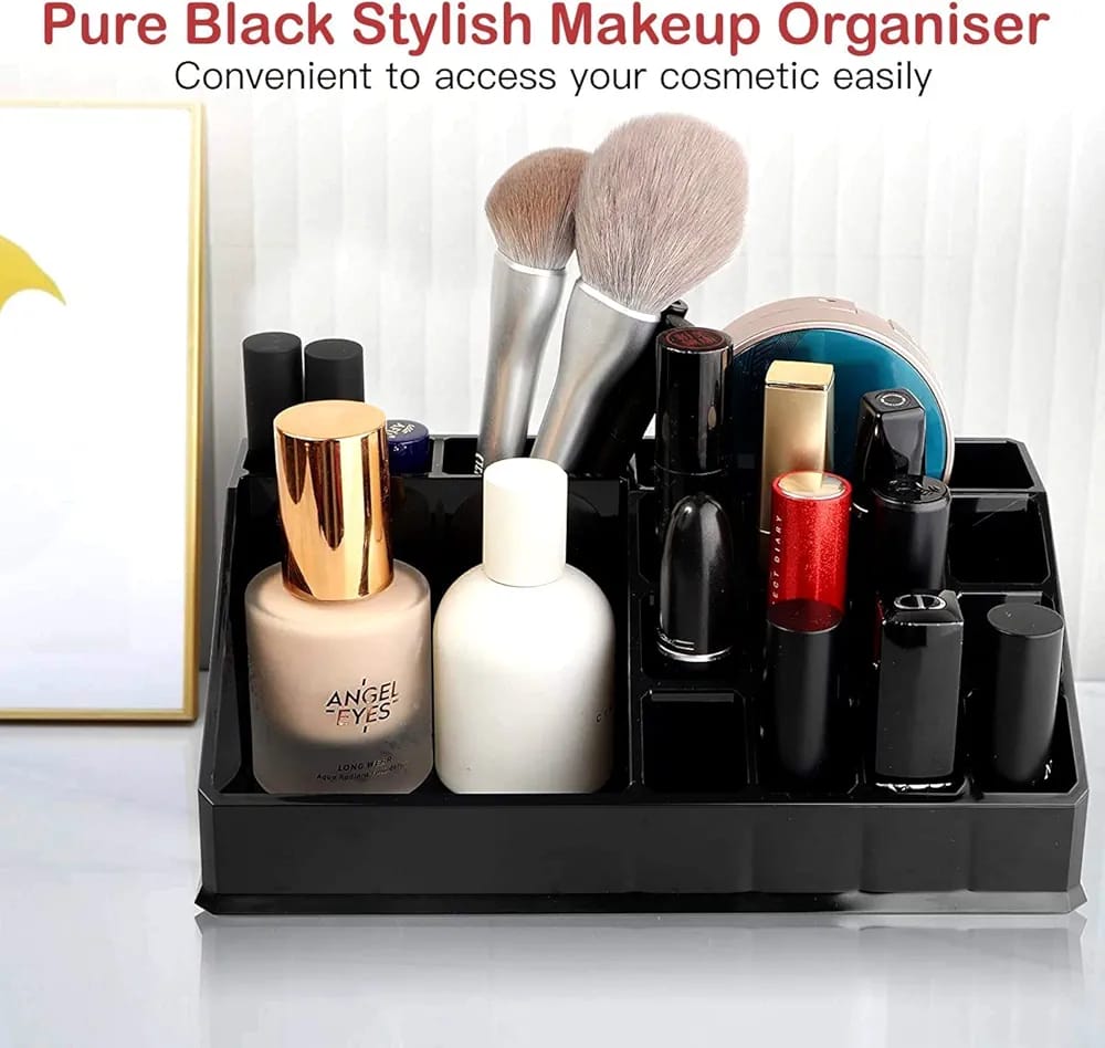 premium makeup organizer stylish storage solution for lipsticks, cosmetic brushes, eyeliners, and nail polishes (wooden)