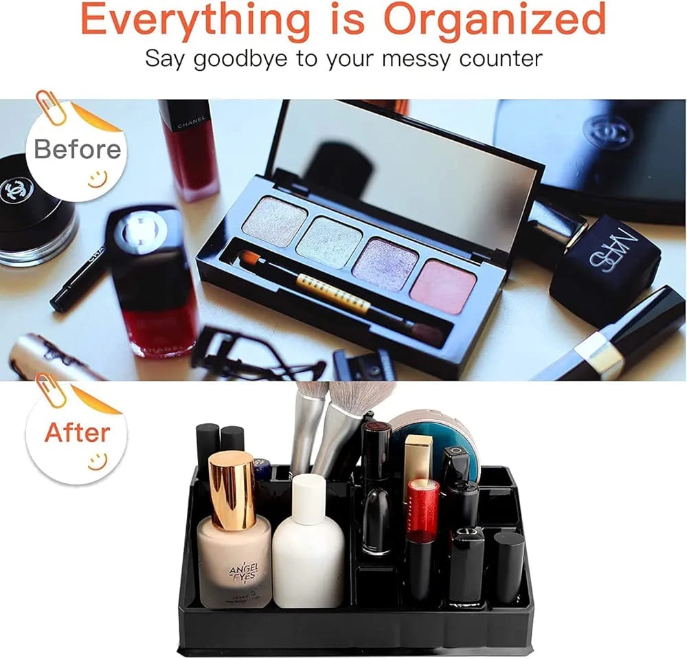 premium makeup organizer stylish storage solution for lipsticks, cosmetic brushes, eyeliners, and nail polishes (wooden)