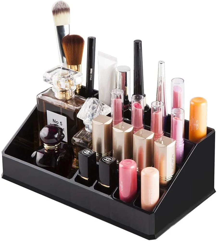 premium makeup organizer stylish storage solution for lipsticks, cosmetic brushes, eyeliners, and nail polishes (wooden)