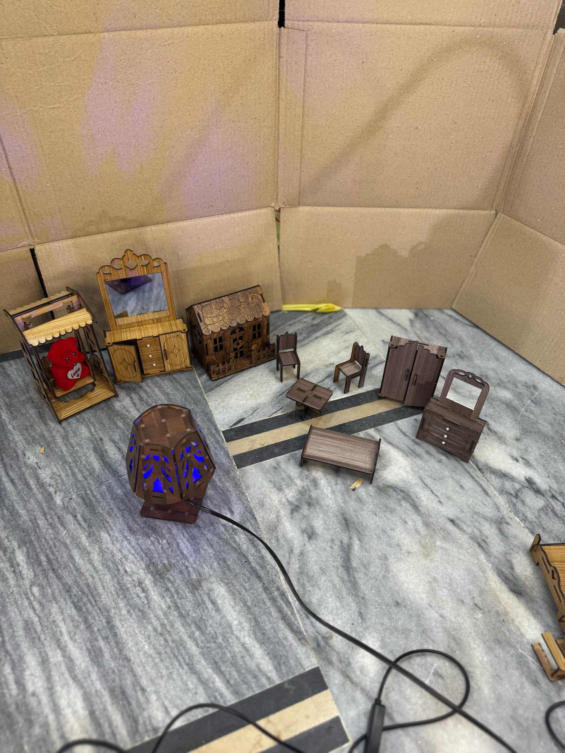 Handcrafted Wooden Miniature Furniture & LED Lamp – Best Home & Kids Decor in Pakistan - Image 2
