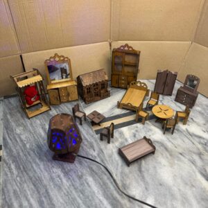 Handcrafted Wooden Dollhouse Furniture & LED Lamp – Unique Toys in Pakistan