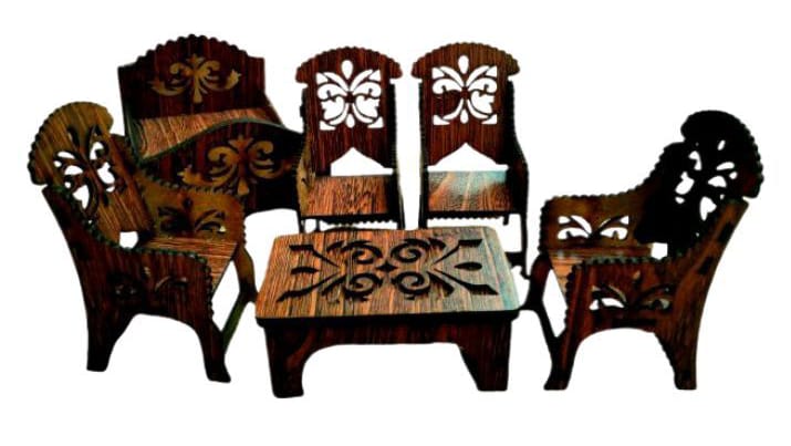 Handcrafted Mini Wooden Dollhouse Living Room Set – Elegant Miniature Furniture for DIY & Collectors