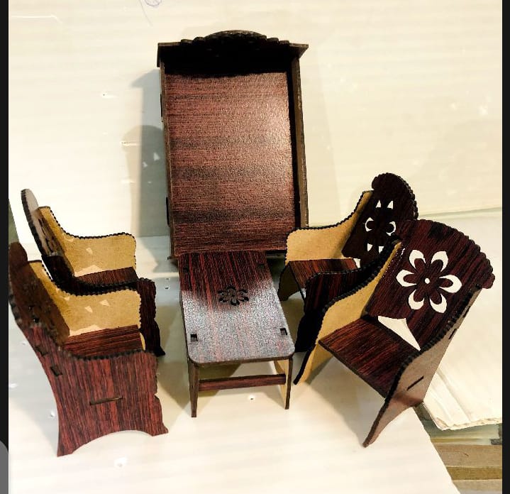 Handcrafted Mini Wooden Dollhouse Living Room Set – Elegant Miniature Furniture for DIY & Collectors - Image 2