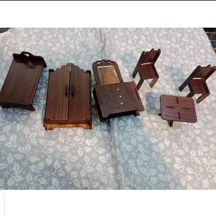 Handcrafted Mini Wooden Dollhouse Bedroom Set – Elegant Miniature Furniture for Collectors & DIY