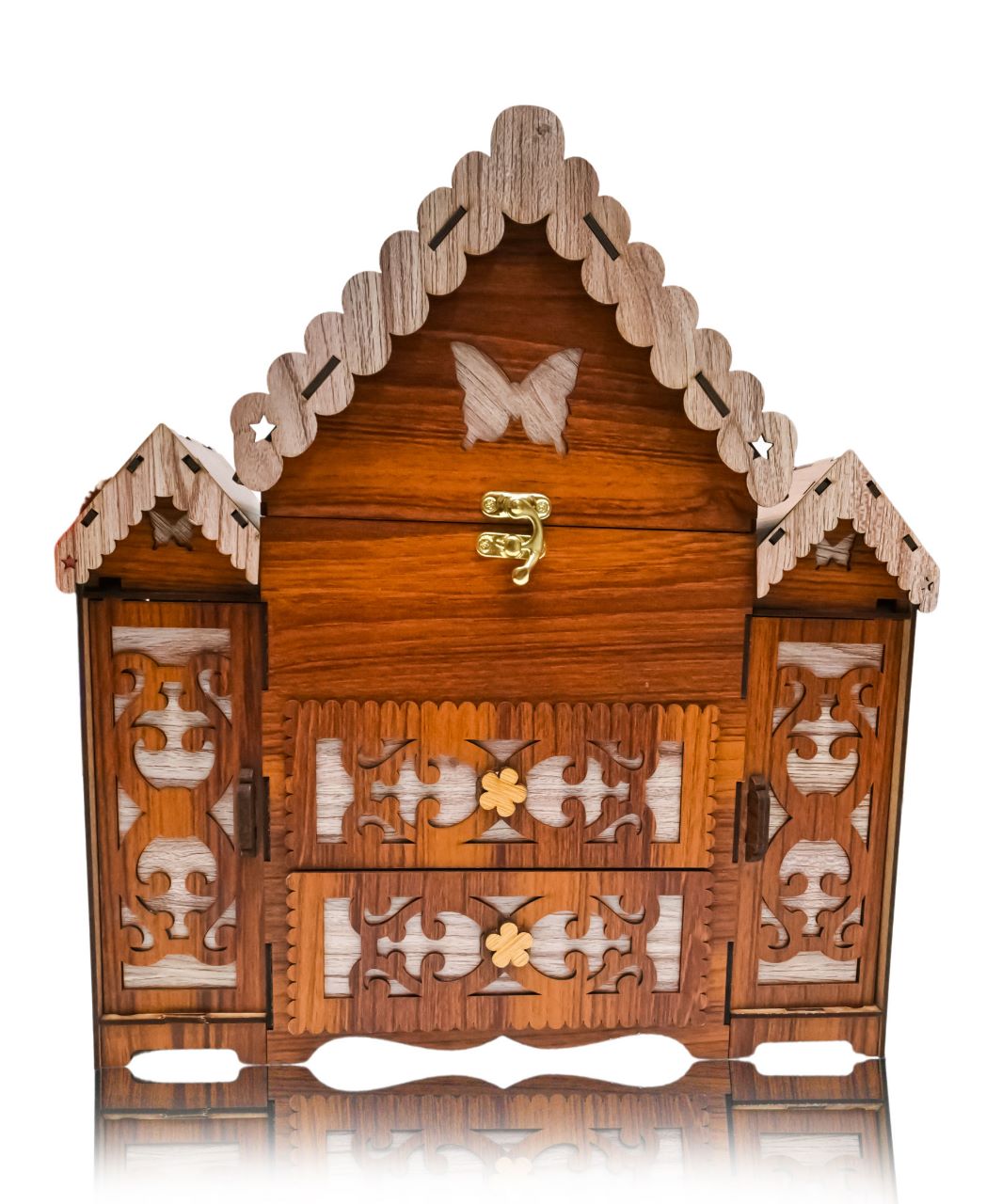 Handcrafted Wooden Jewelry Box – Lockable Storage Cabinet for Women