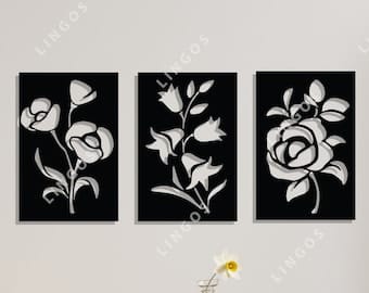 Floral Wooden Wall Art – 3-Piece Modern Wall Décor | Elegant Home Decoration in Pakistan - Image 2