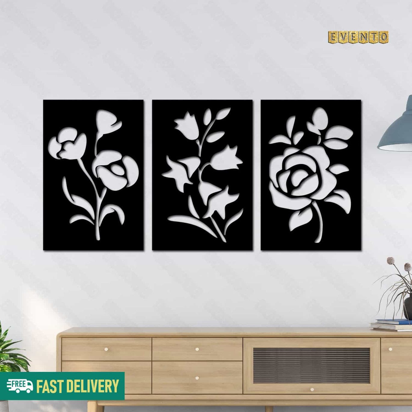 Floral Wooden Wall Art – 3-Piece Modern Wall Décor | Elegant Home Decoration in Pakistan