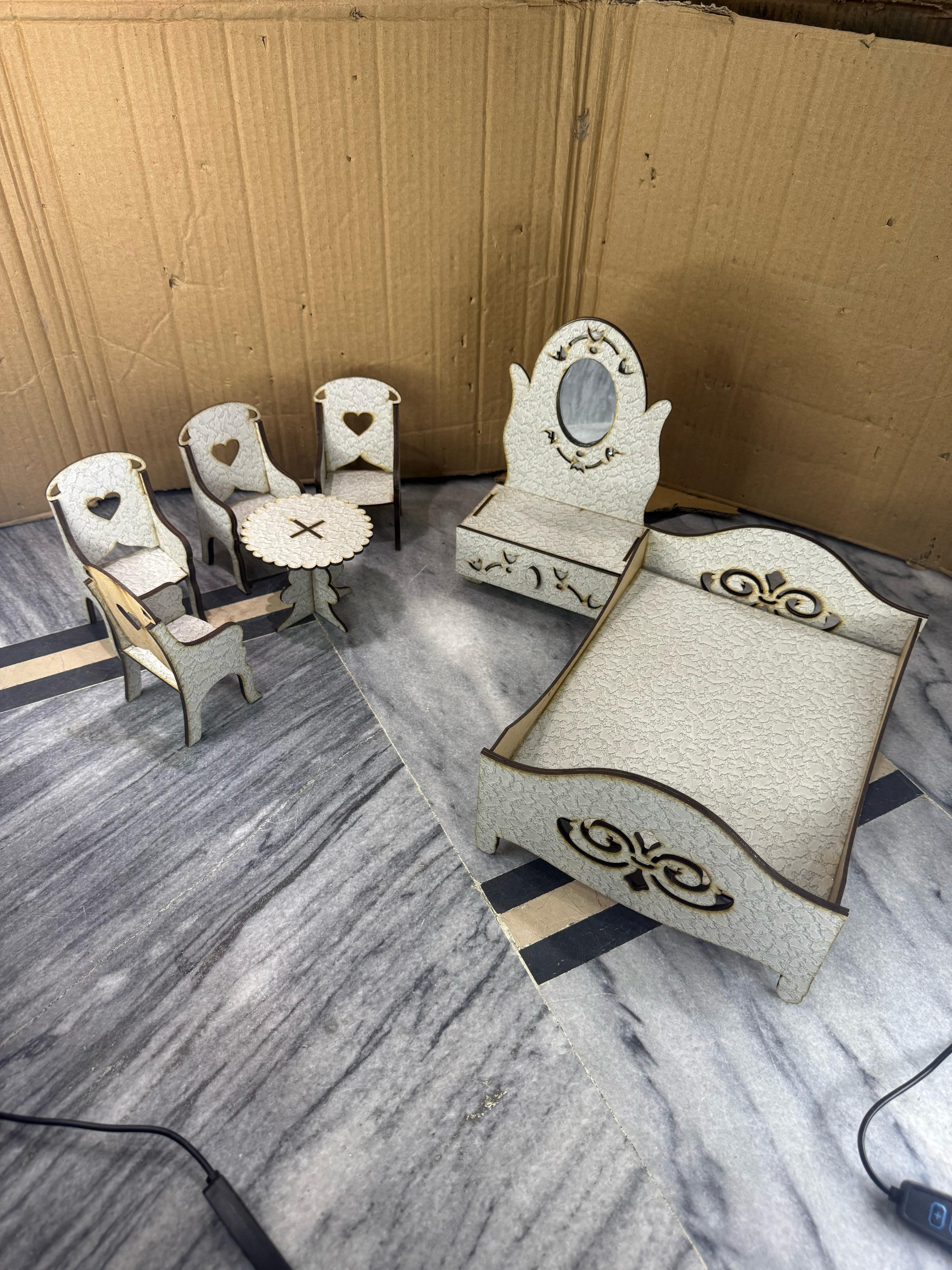 Elegant White Wooden Miniature Furniture Set – Dollhouse & Home Decor - Image 2