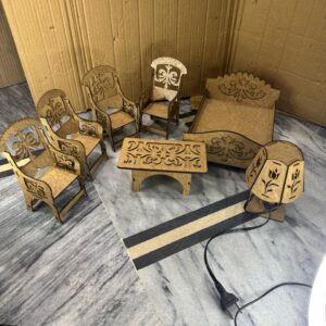 Handcrafted Wooden Miniature Furniture Set – Elegant Dollhouse & Home Decor