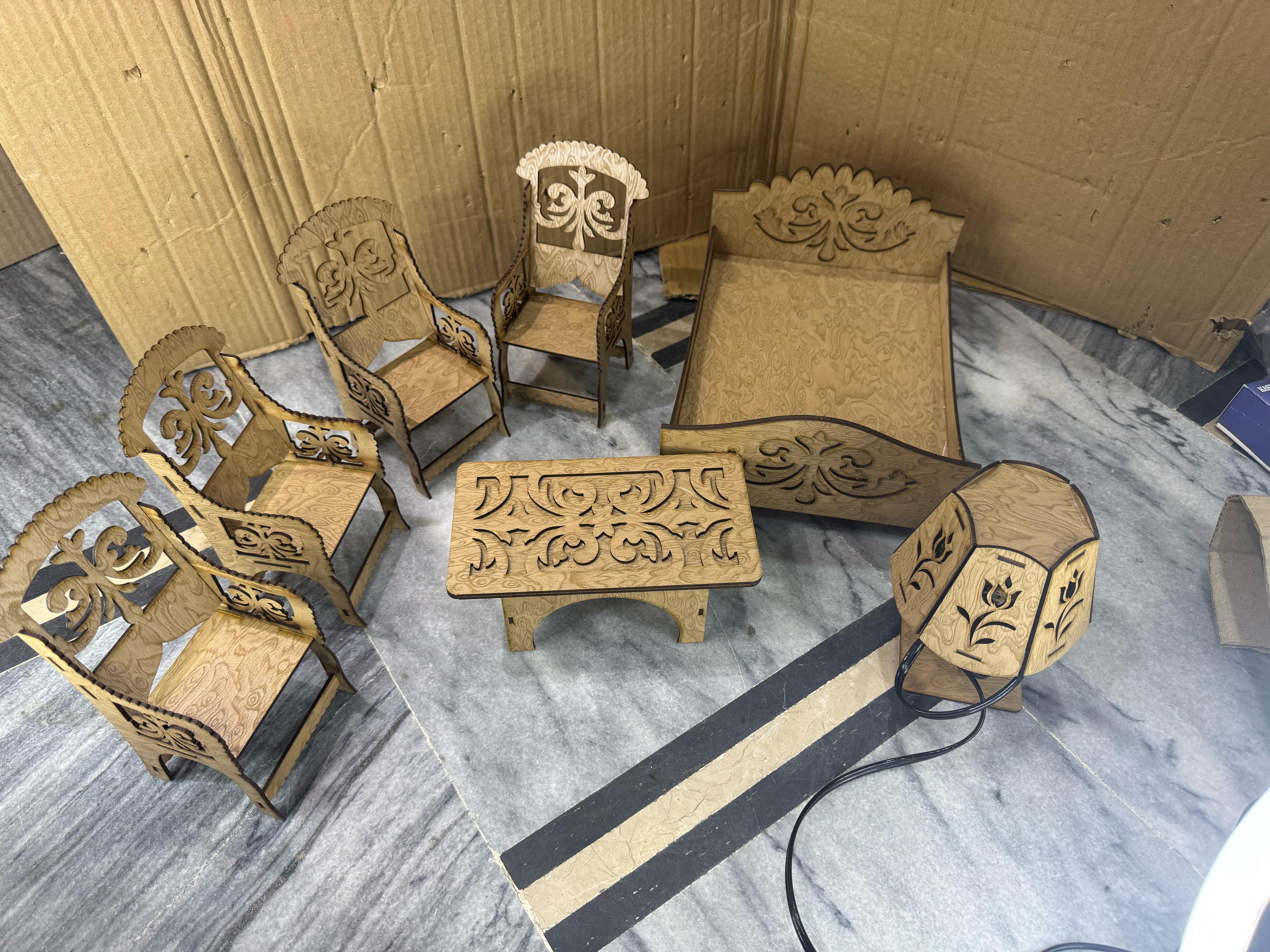 Handcrafted Wooden Miniature Furniture Set – Elegant Dollhouse & Home Decor - Image 2