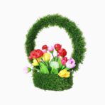 ​Artificial Moss Basket with Colorful Silk Peonies – Decorative Floral Tabletop Arrangement