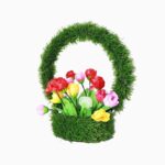 ​Artificial Moss Basket with Colorful Silk Peonies – Decorative Floral Tabletop Arrangement