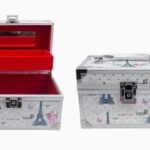 Parisian Theme Portable Makeup Vanity Case – Aluminum Frame Travel Jewelry & Cosmetic Box
