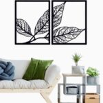 2-Piece Modern Botanical Leaf Wall Art Set – Laser-Cut Minimalist Metal/Wood Wall Panels