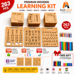 Premium Wooden Learning Kit for Kids – English & Urdu Alphabet, Counting, Maths & Tracing Boards